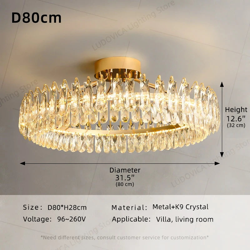 Nordic Luxury Crystal Ceiling Lamp Villa Large Hall Living Room Dining Room Ceiling Light Interior Home Decor Fixture