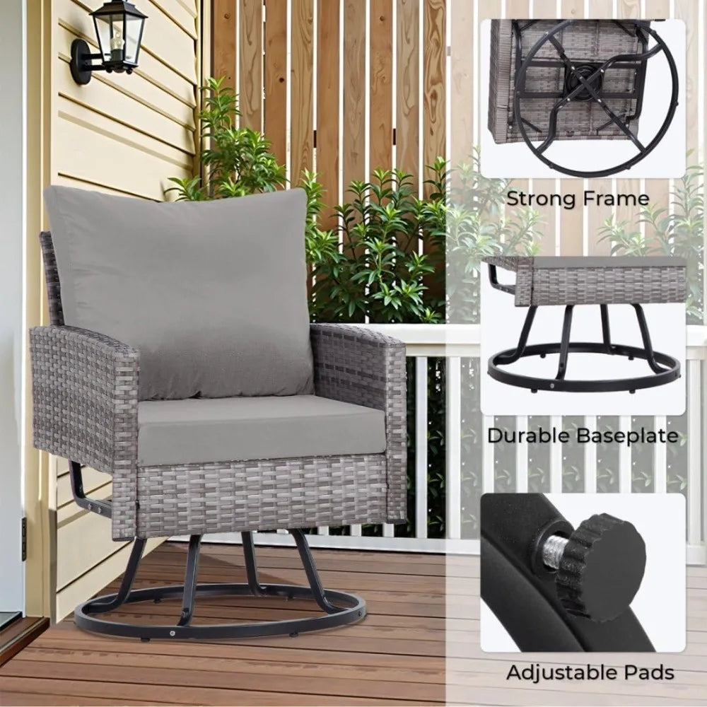 3 Pieces Swivel Patio Furniture Set,Outdoor Wicker Bistro Set with Glass Coffee Table and Thick Cushions for Garden, Balcony