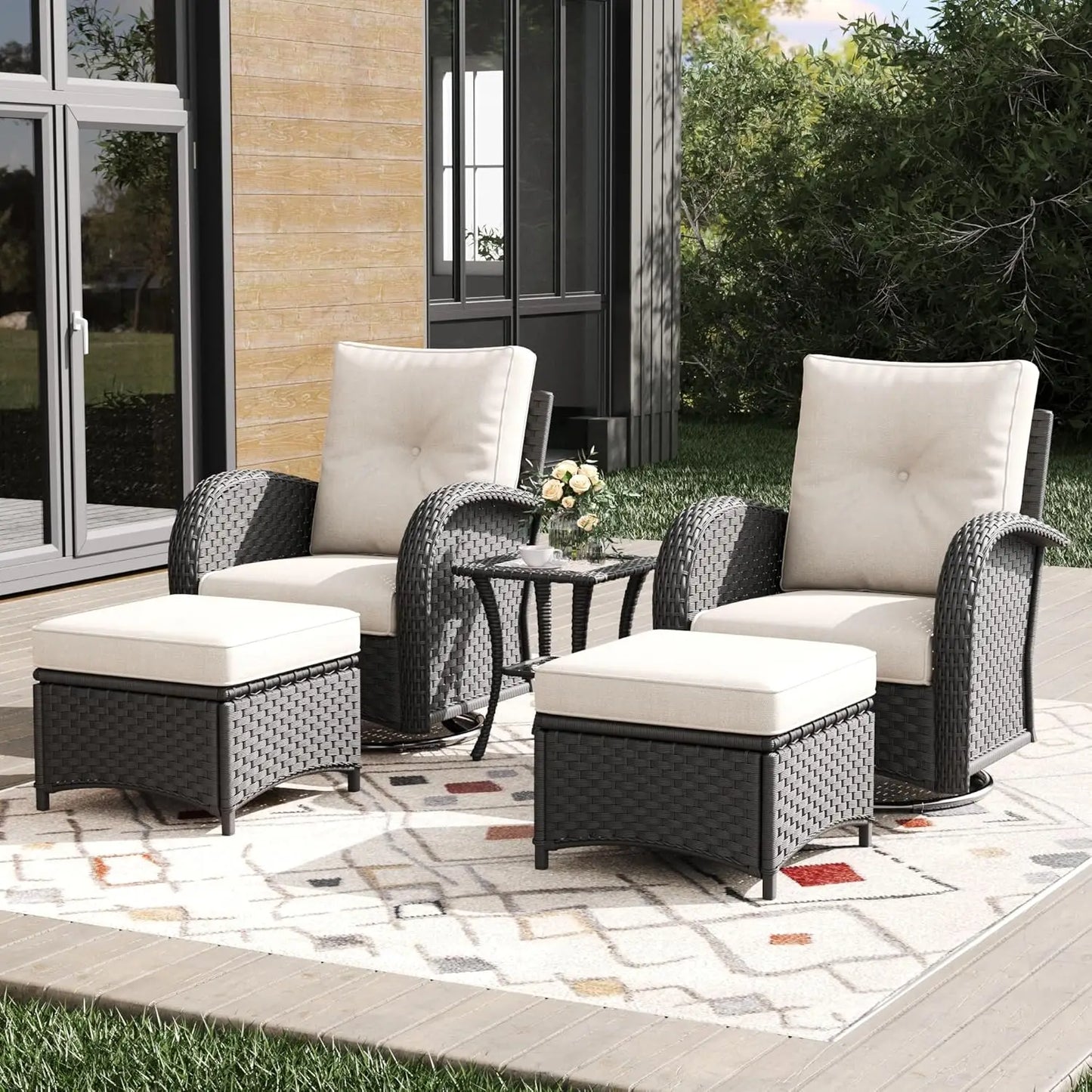 Outdoor Patio Furniture Sets 6 Pieces Wicker Swivel Rocker Chairs and Sofa Sets with Coffee Table for Backyard Deck