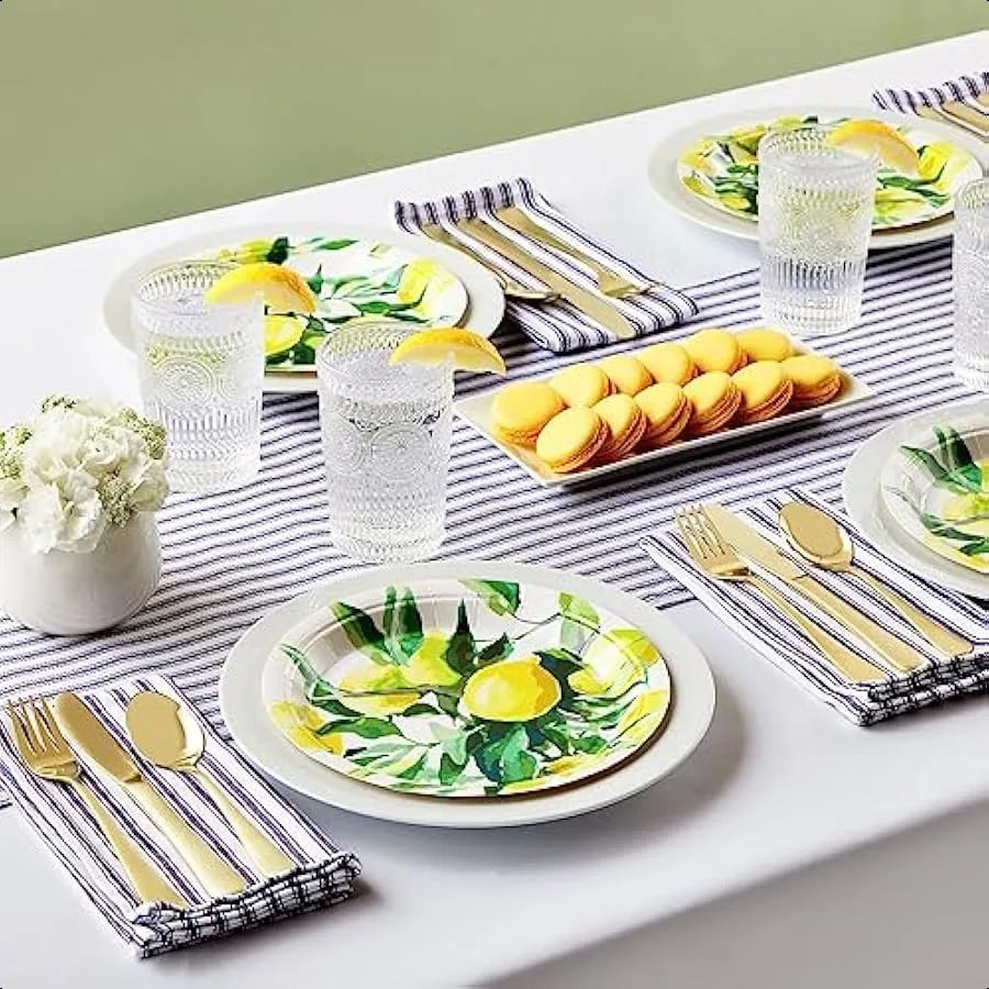 80Pack Disposable Lemon Paper Plates for Birthday Party Decorations Bridal and Baby Showers 9 in