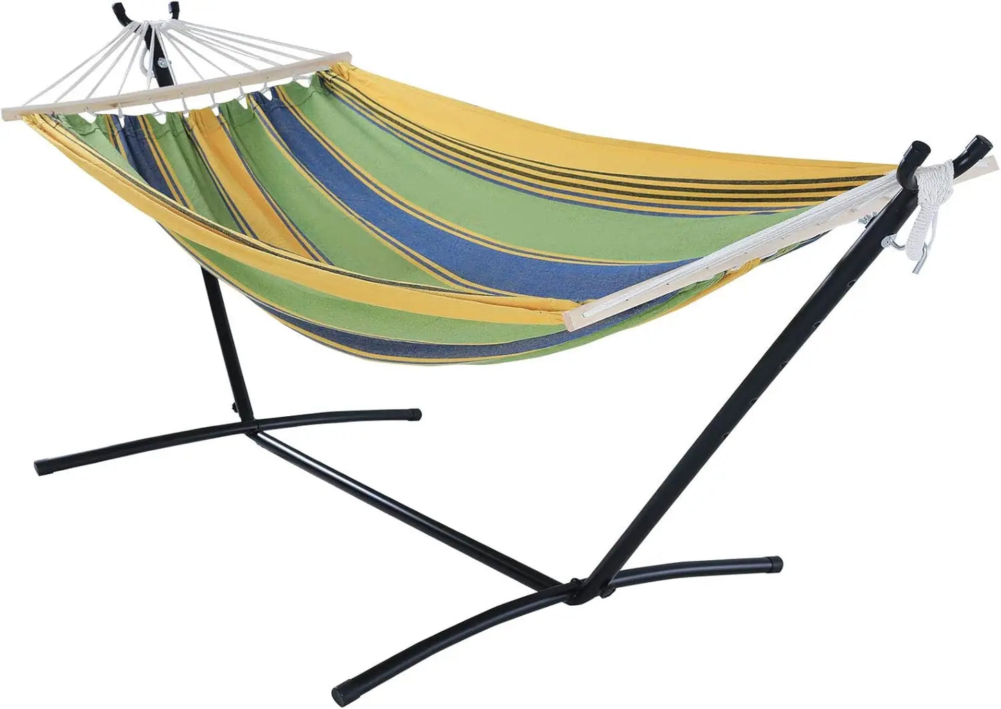 2Person Adjustable Hammock with 10FT Heavy Duty Steel Stand and Spreader Bars550lbs Capacity,Included Portable