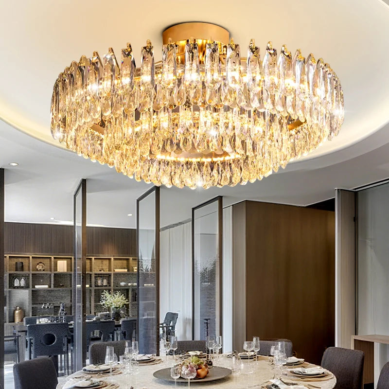 Nordic Luxury Crystal Ceiling Lamp Villa Large Hall Living Room Dining Room Ceiling Light Interior Home Decor Fixture