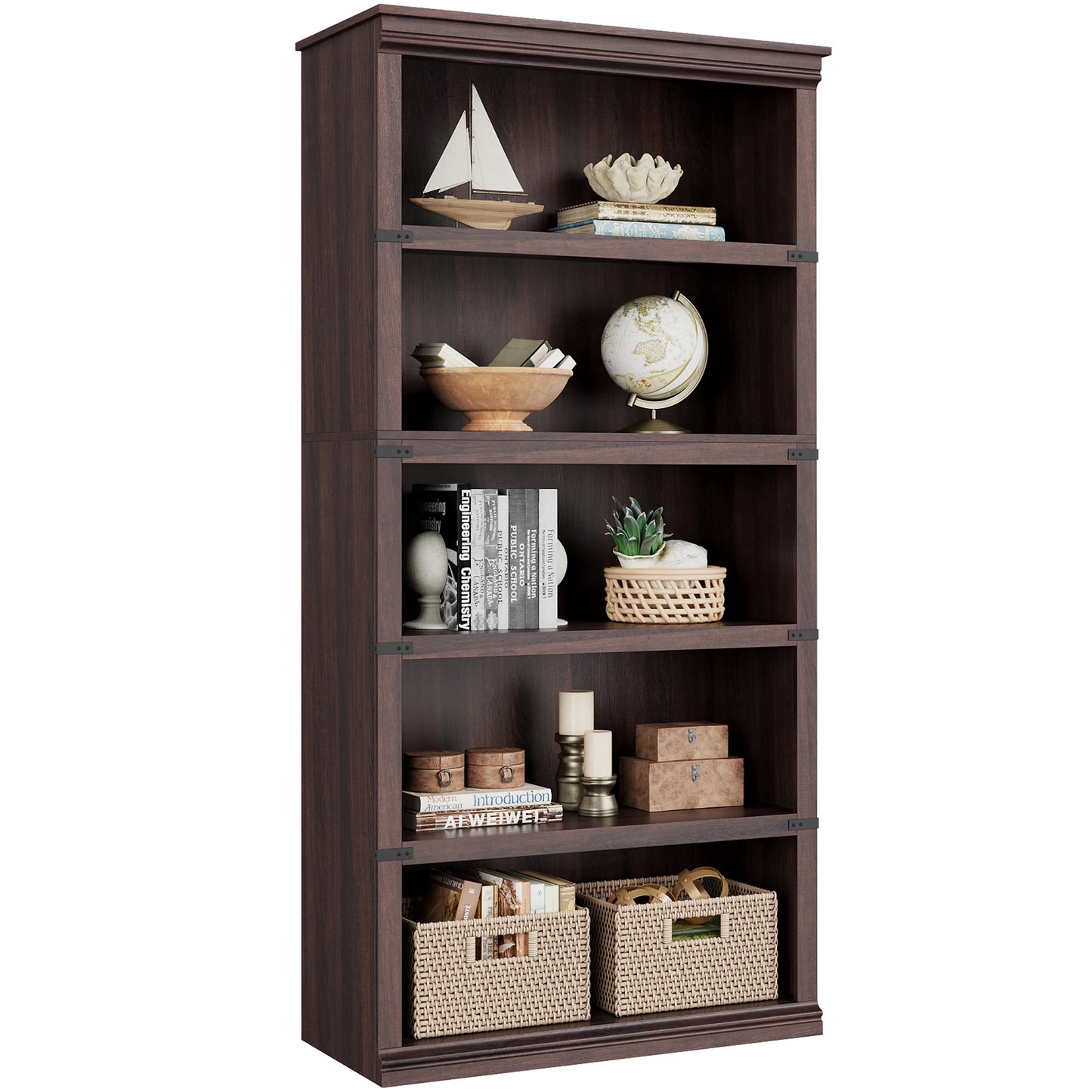 5 Tier Bookcase, Farmhouse Book 3-5 Shelf with Storage Open Display Bookshelves, Home Decor Furniture for Home Office, Bed Room