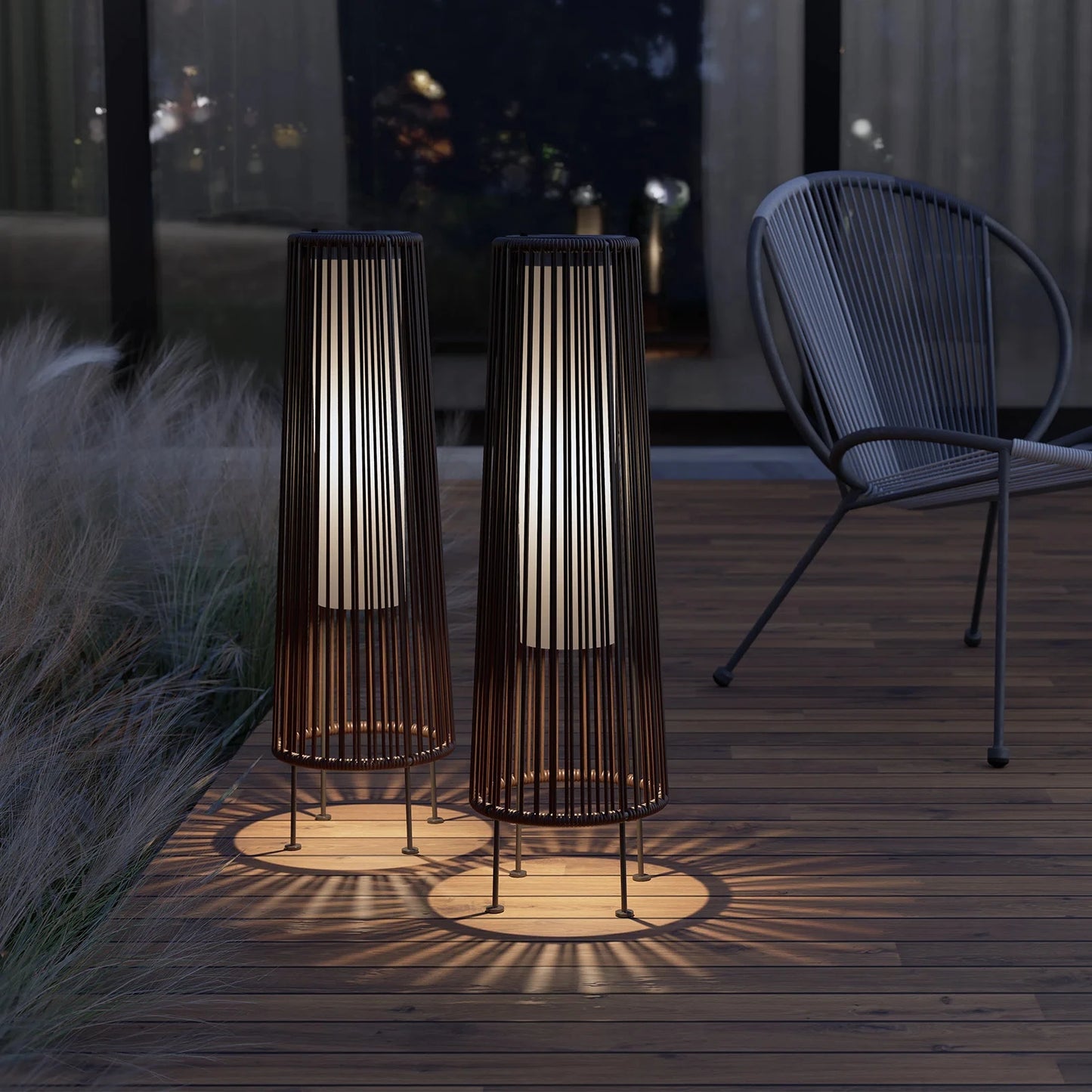 2-Piece Floor Solar Light , Wicker Solar Patio Lamp Waterproof Outside Deck Lamp for Porch, Yard, Garden, Lawn Decorations