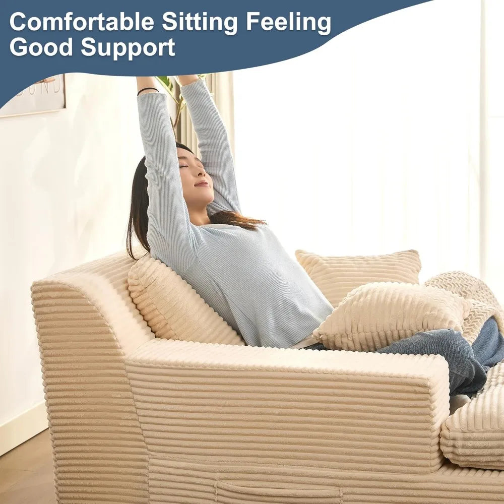 Chaise Lounge Chair Indoor, Extra Cloud Layer, Convertible Sleeper Sofa Couch with Removable Pillows & Side Pockets