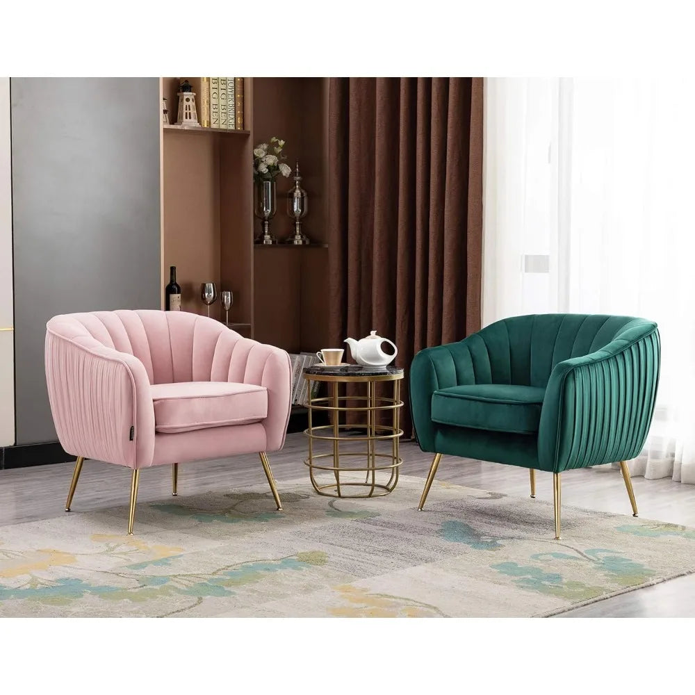 Velvet ModernTub Barrel Arm Chair Upholstered Tufted with Golden Legs Accent Club Chair for Living Reading Room Bedr