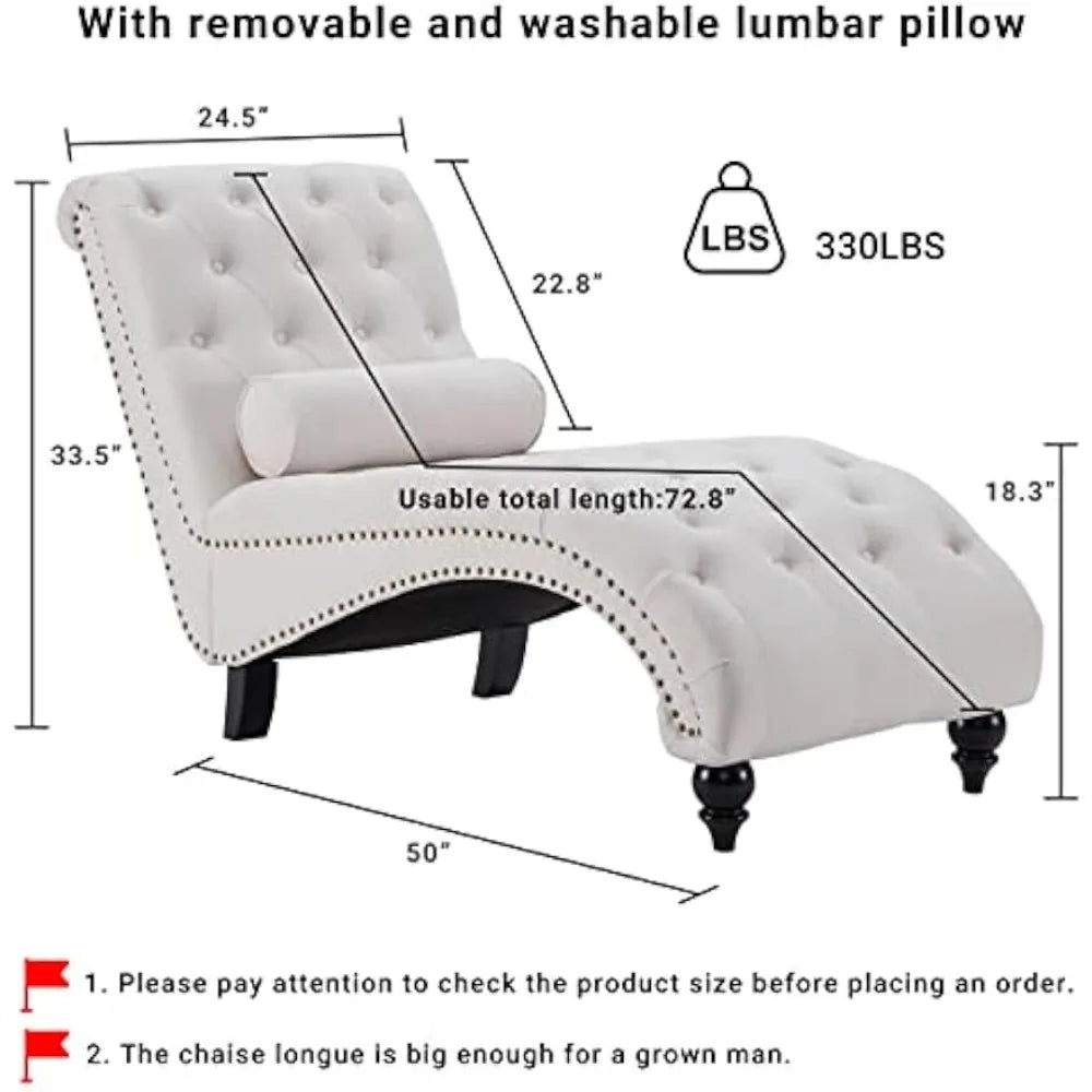Button-Tufted Chaise Lounge with Support Pillow, Upholstered Chaise Lounge Chair,Armless Rolled Backrest Leisure Sofa Recliner