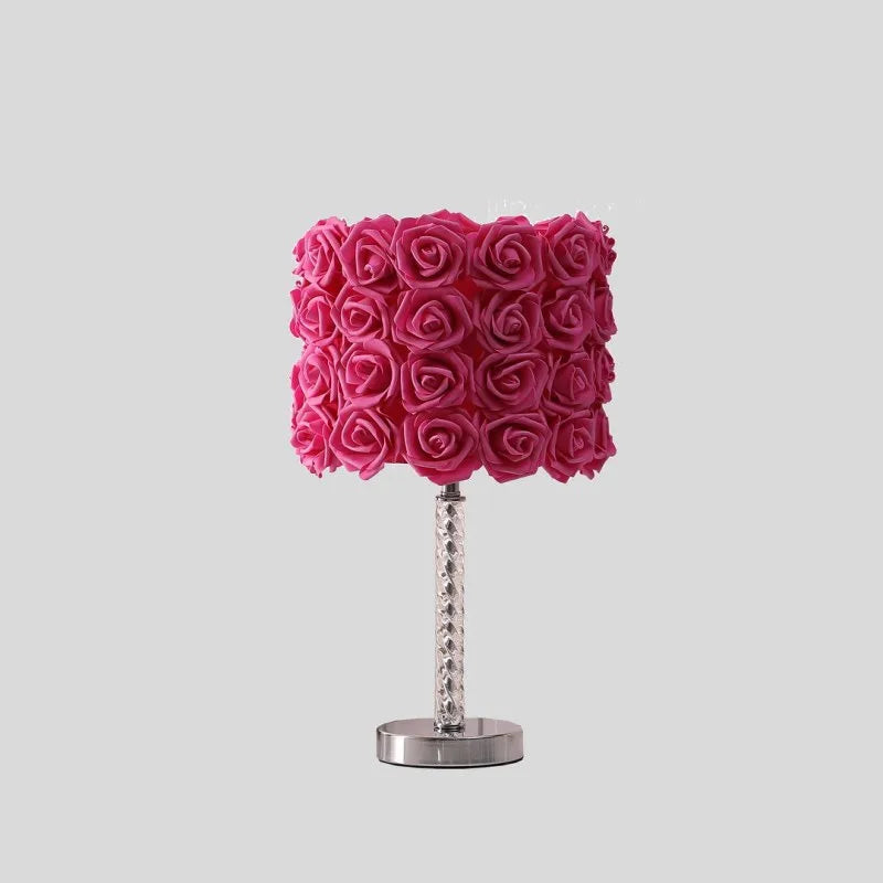 18.25" Acrylic Metal Table Lamp Red Roses In Bloom Design Bedroom Living Room Boosts Floral Themed Home Decor