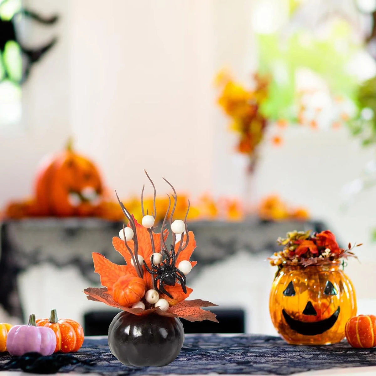 Halloween Artificial Pumpkin with Sunflowers and Pinecones Fall Harvest Table Centerpieces Decor