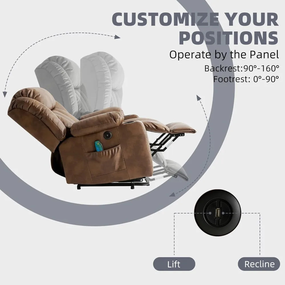 Power Lift Recliner Chair for Elderly, Electric Recliner Chairs for Adults with Massage and Heat, Cup Holders, Remote Control, U