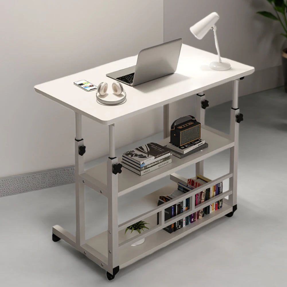 Height Adjustable Computer Desk Multi-Layer Storage Swivel Wheel Home Desk Mobile Laptop Standing Desk for Dormitory and Bedroom