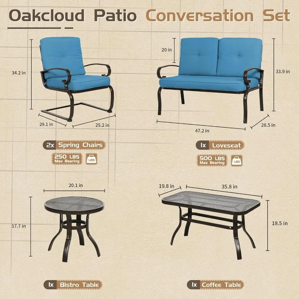 5 Piece Metal Outdoor Furniture Patio Chair Set, Wrought Iron Patio Chair Set with Cushions