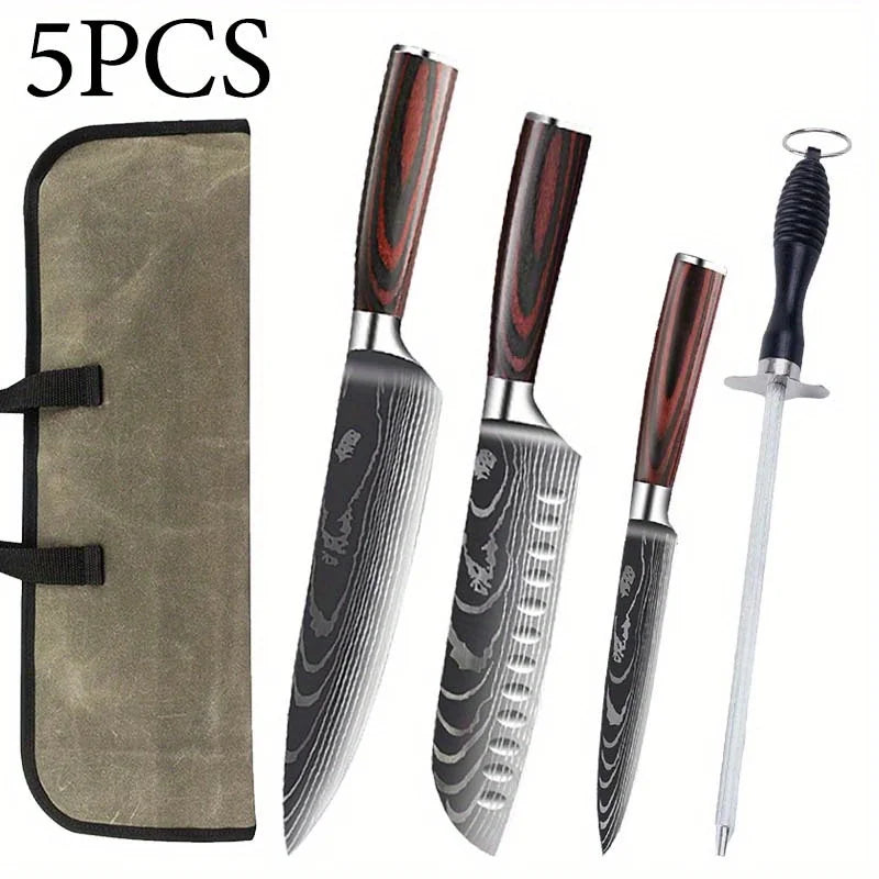 Professional Kitchen Chef Knife Set with Portable Knife Roll