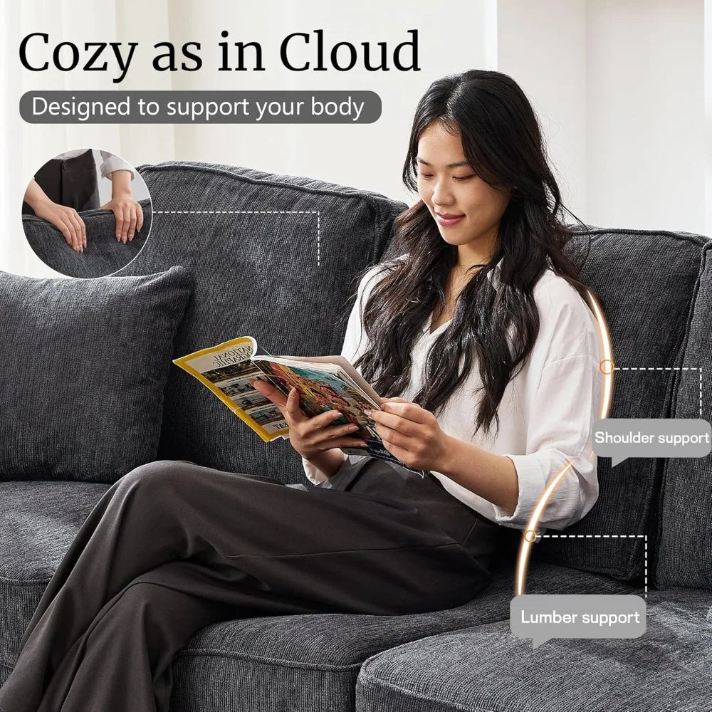 Couches for Living Room, 89 inch Cloud Couch Sofa in Chenile with Extra Comfy Soft Deep Seats, Modern 3 Seater Sofas for Living