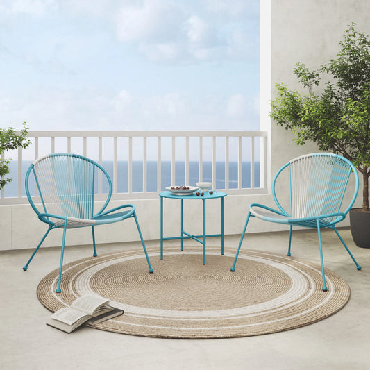 3-Piece Outdoor Acapulco Chair Set, Patio Conversation Low Seat Bistro Sets with Wicker Rope Coffee Table and 2 Chairs