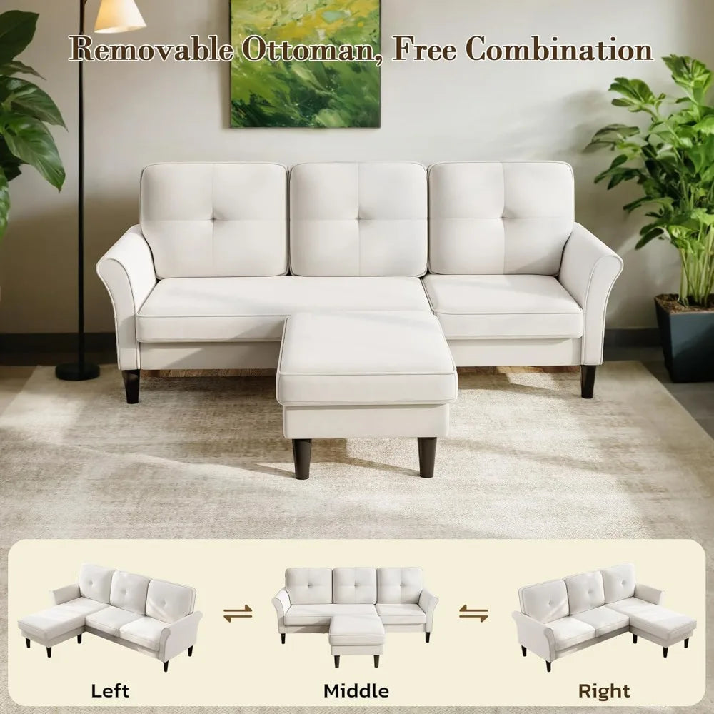 Sectional Couches for Living Room, 83" Velvet Modern 3 Seater Sofa, L Shaped Couch with Ottoman, Small Sectional Couch Sofas