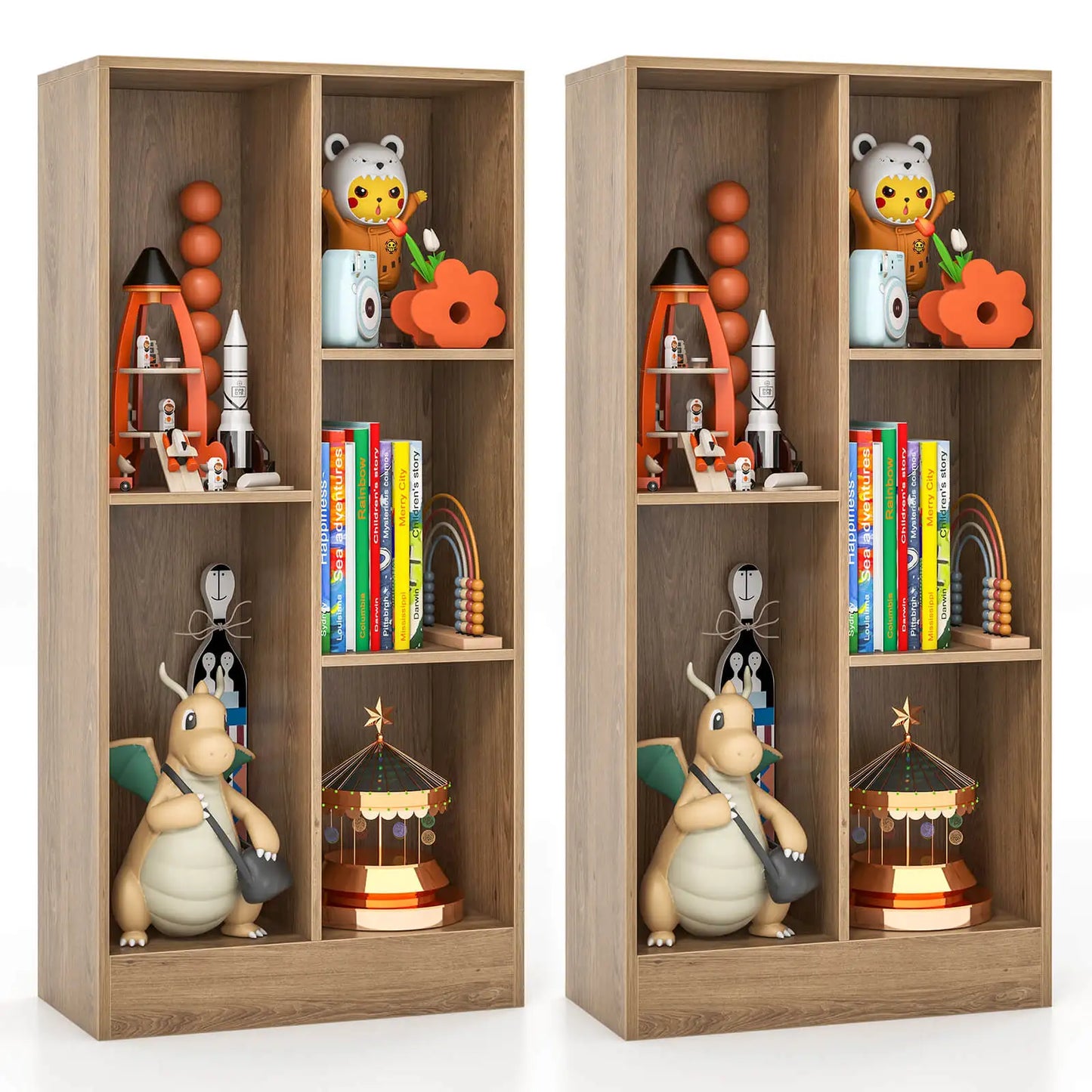 2PCS 5-Cube Bookcase for Kids 41" Wooden Toy Storage Organizer for Kid's Room
