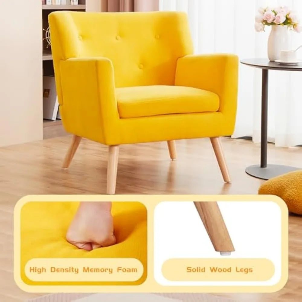 Accent Chair, Mid-Century Modern Living Room Chairs, Button Tufted Upholstered Armchair Sofa Chairs with Cushion, Comfy