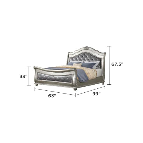 Traditional Crystal Tufted Queen Bedroom Set 4 Piece Silver
