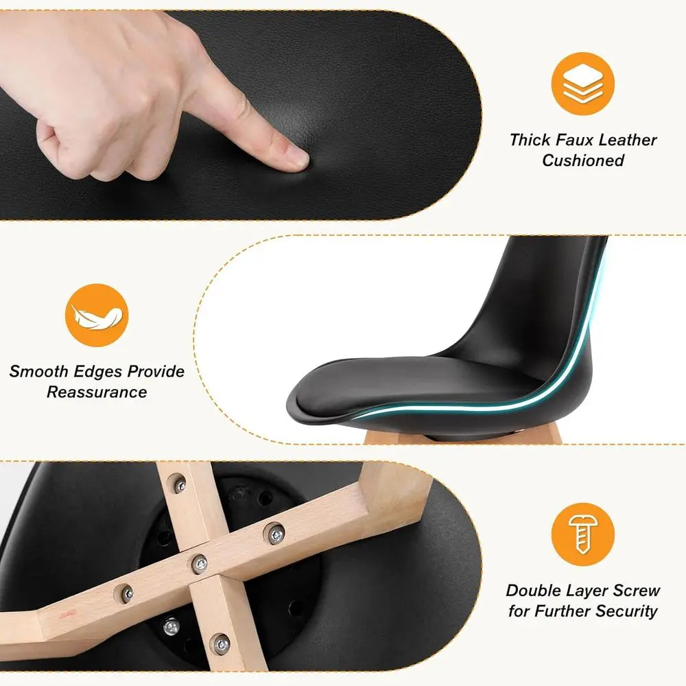 Dining Chairs Set of 4, Modern Dining Room Chairs or Kitchen, PU Leather Cushion and Upholstered Side Seating with Wood Legs, Bl