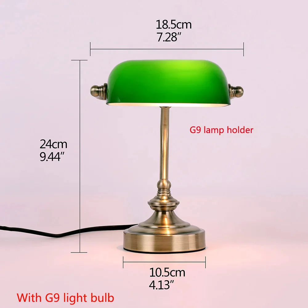 New Plug In Table lamp Glass Shade Bankers desk Lamp with Zipper Switch E27/E26 Living room Bedroom Bedside Sofa Library