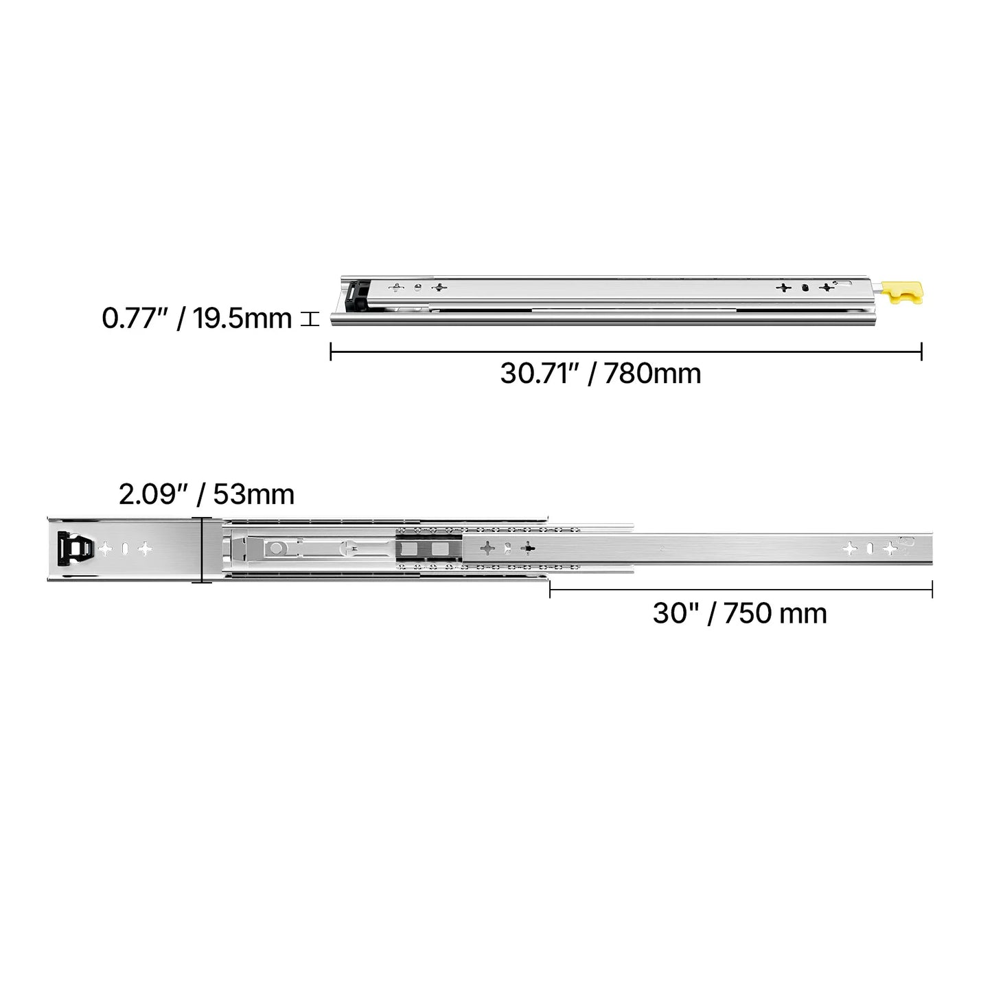 VEVOR Set of 2 Drawer Rails Sizes Ranging from 16 to 60 in 250 lbs Weight Limit Lockable Drawer Rails Ball Bearing Side Mount