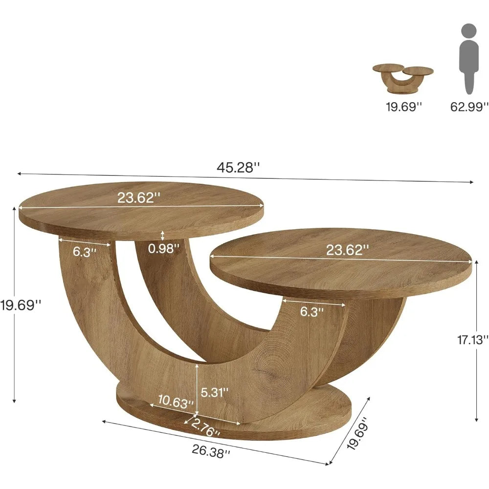 46-inch Modern U-Shape Frame Round Coffee Table for Living Room with Funky Design