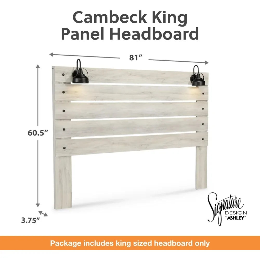 Cambeck Farmhouse Panel Headboard ONLY with USB Charging Stations, King, Whitewash