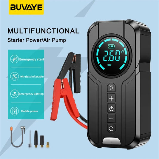 BUVAYE Car Jump Starter Air Pump Power Bank 4 In 1