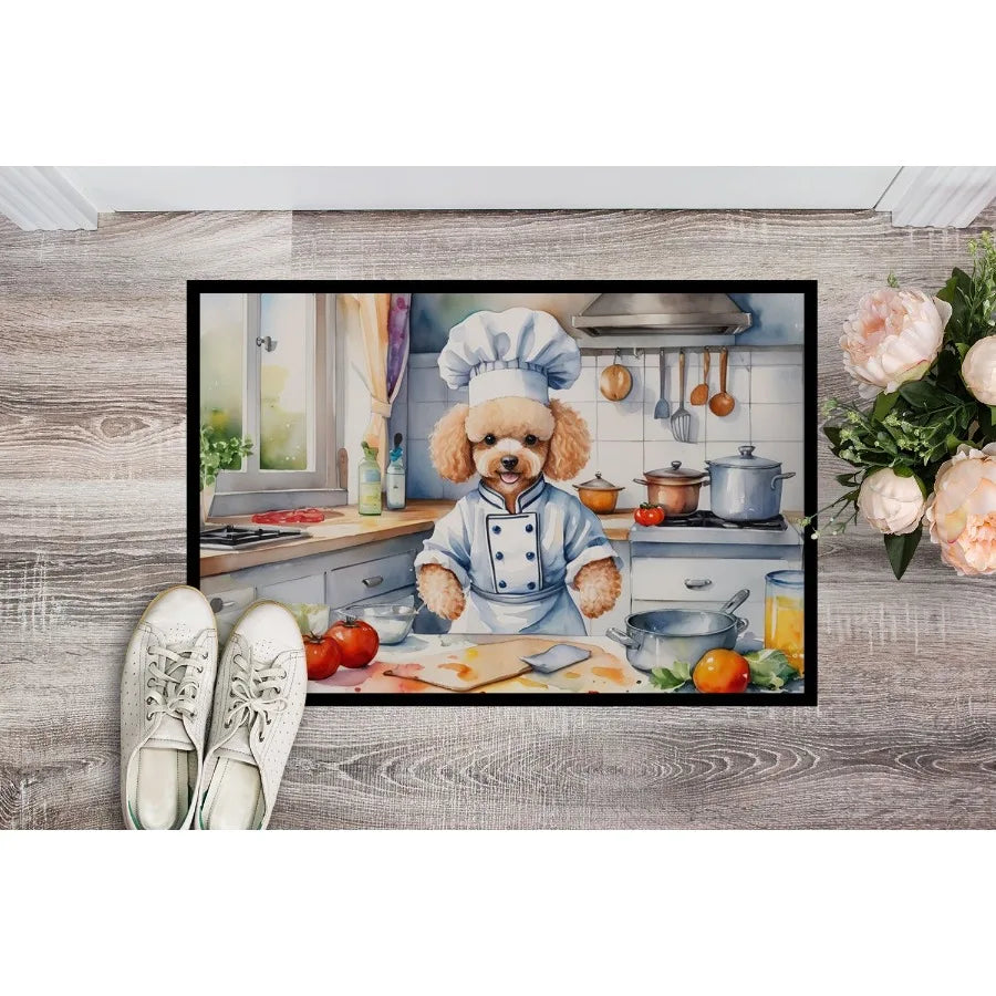 Poodle The Chef Doormat Front Door Mat Indoor Outdoor Rugs for Entryway Non Slip Washable Low Pile 24H X 36W