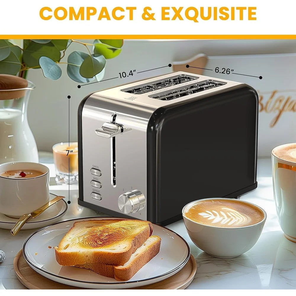 2 Slice Toaster 6 Settings Extra Wide Slot Crumb Tray