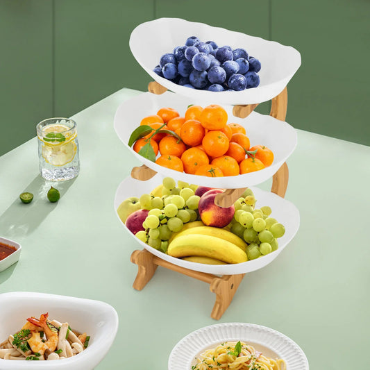 3 Layer Fruit Bowl Food Grade Materials Eco-friendly Bamboo Wood Fruit Holder Bathroom Cosmetics Storage Snacks Basket Shelf
