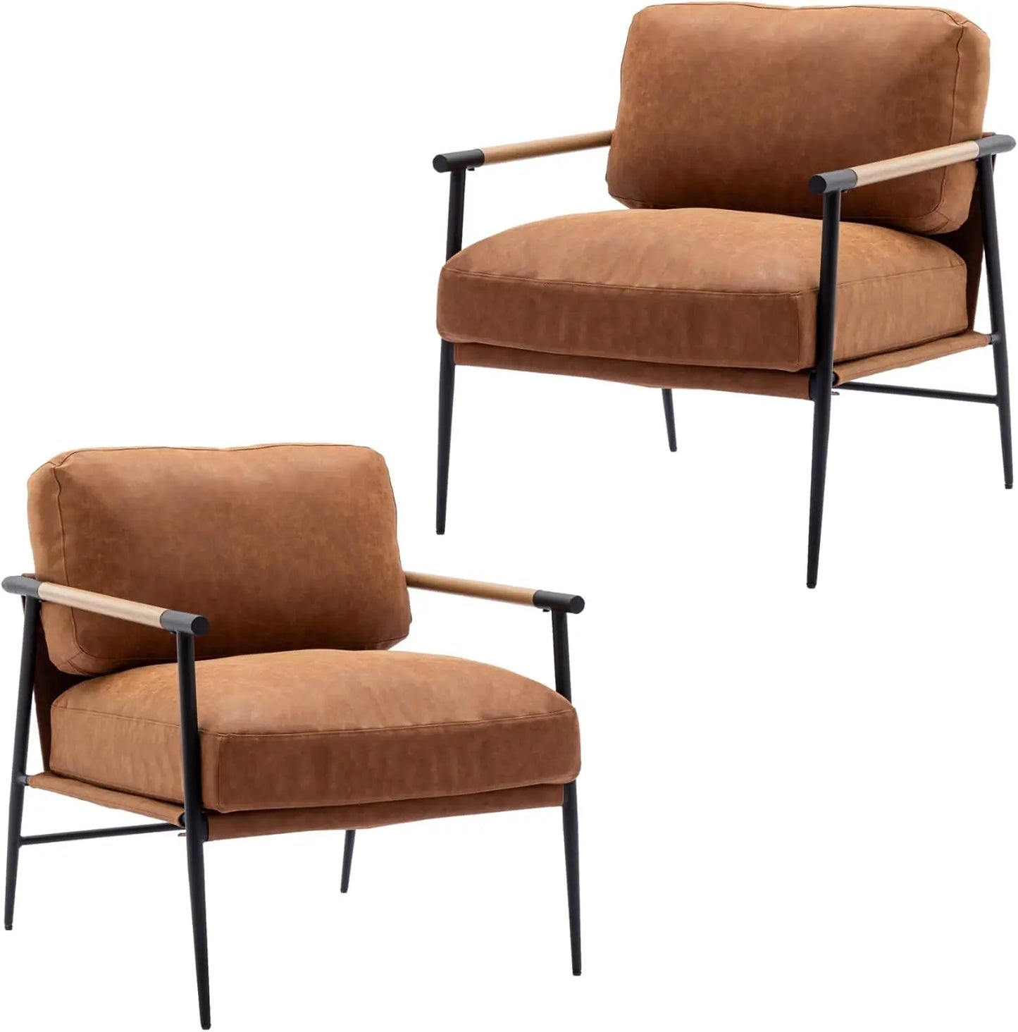 Mid-Century Accent Chair Set of 2, Soft Armchair Chenille Fabric Lounge Chair with Black Metal Legs, Upholstered Leisure Chair