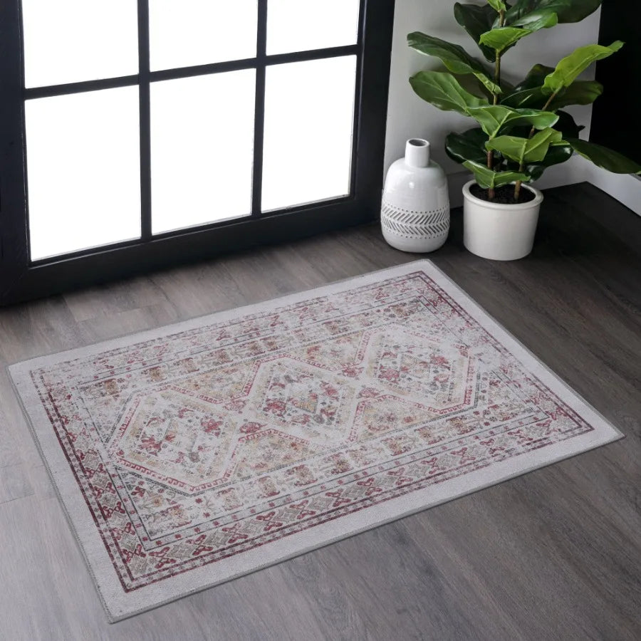 Naar 2x3 Beige Area Rug Machine Washable Area Rugs LowPile NonSlip NonShedding Foldable Kid Pet Friendly Area Rugs for living r