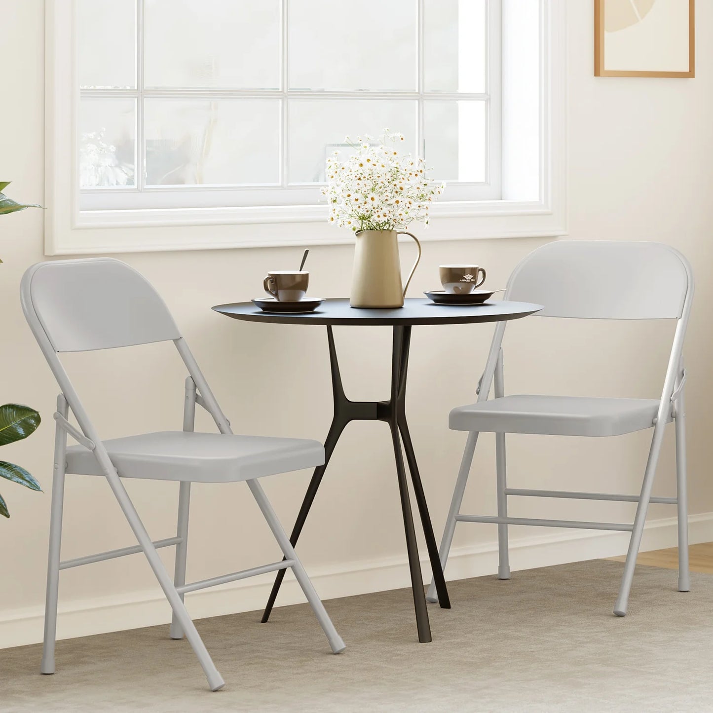 2/4 Piece Folding Chairs for Outdoor Indoor, Portable Stackable Seat with Steel Frame for Events Office Wedding Party