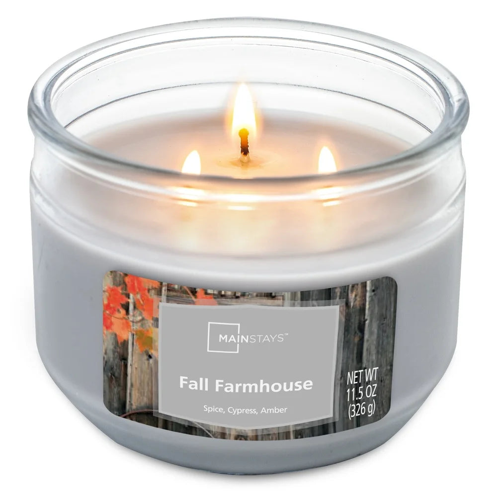 3 Pack Fall Farmhouse Scented Candle 11.5oz 3 Wick Paraffin Wax Bourbon Brown Sugar Pecan Gift Idea Perfect Home Decor