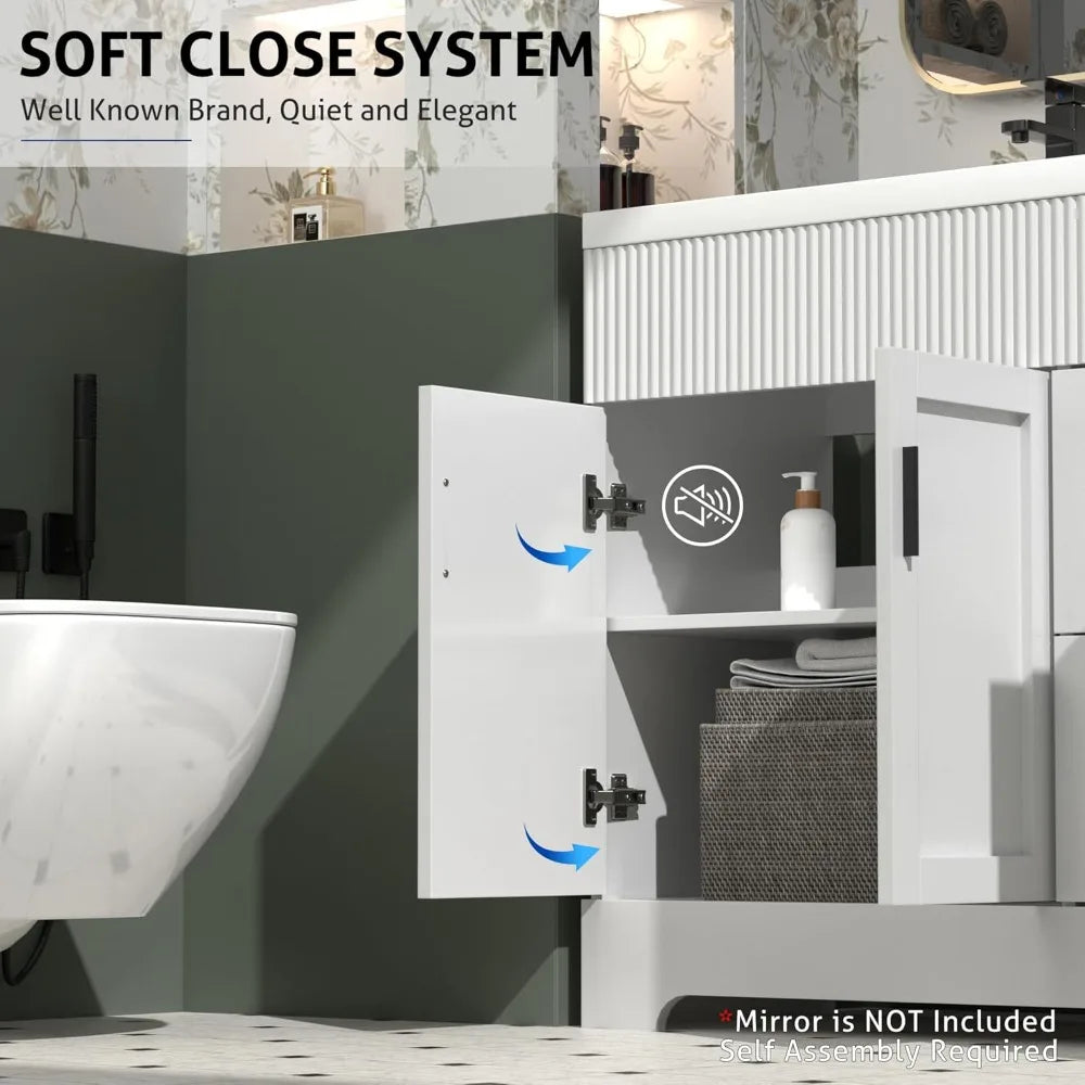 60" Bathroom Vanities Sink Combo with Painted Surface, Modern Drawered Cabinet W/Decorative Wave Lines, Undermount Double Sink