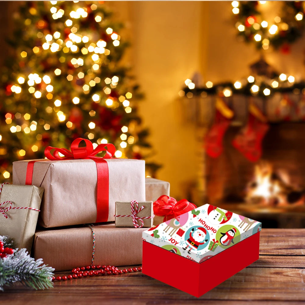 10 Pieces Christmas Styles Printed Gift Packaging Box Set Christmas Decorations for Holiday Gift Wrapping