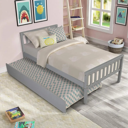 Solid Wood Bed Frame with Headboard, Footboard for Teens Boys Girls,No Box Spring Needed (Grey)
