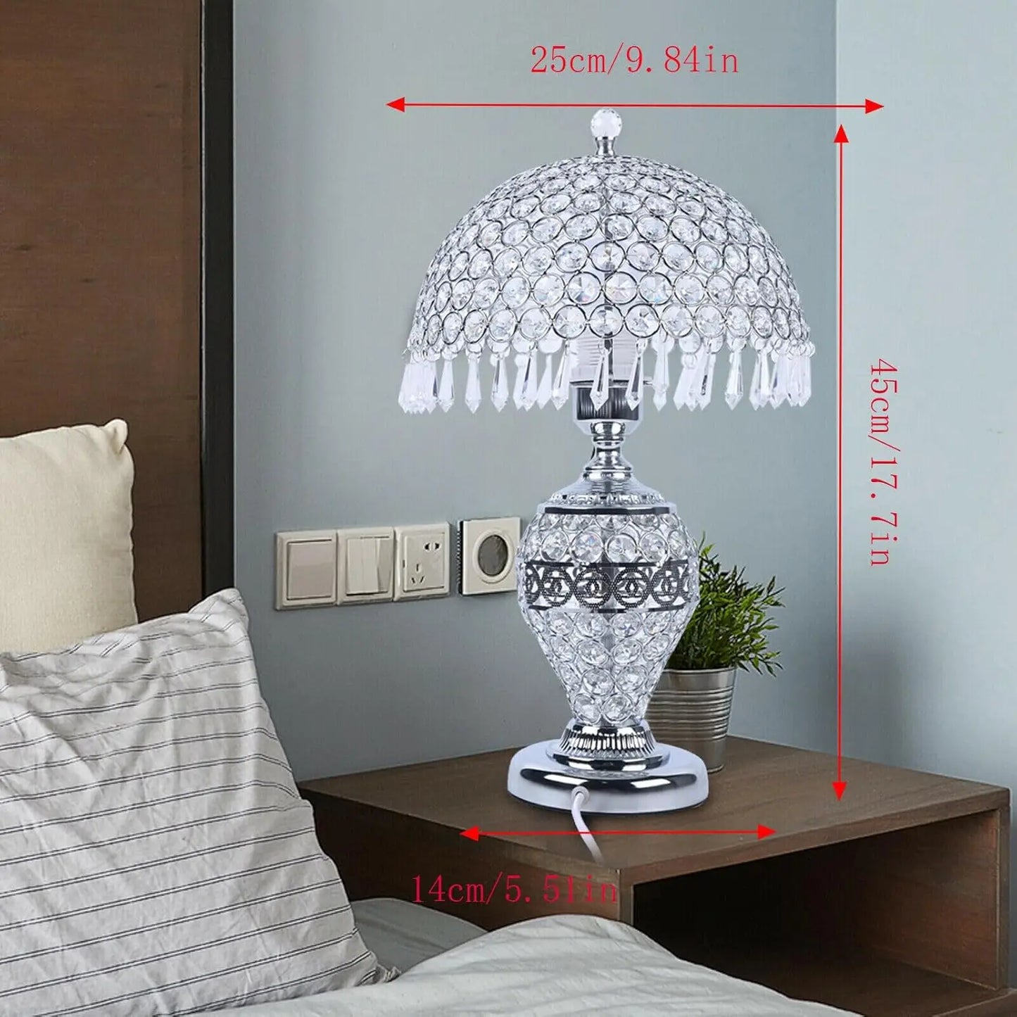 Crystal Table Lamp, Bedside Lamp Decorative Nightstand Lamp with Double Button Switch,  Bedside Light Lighting E26