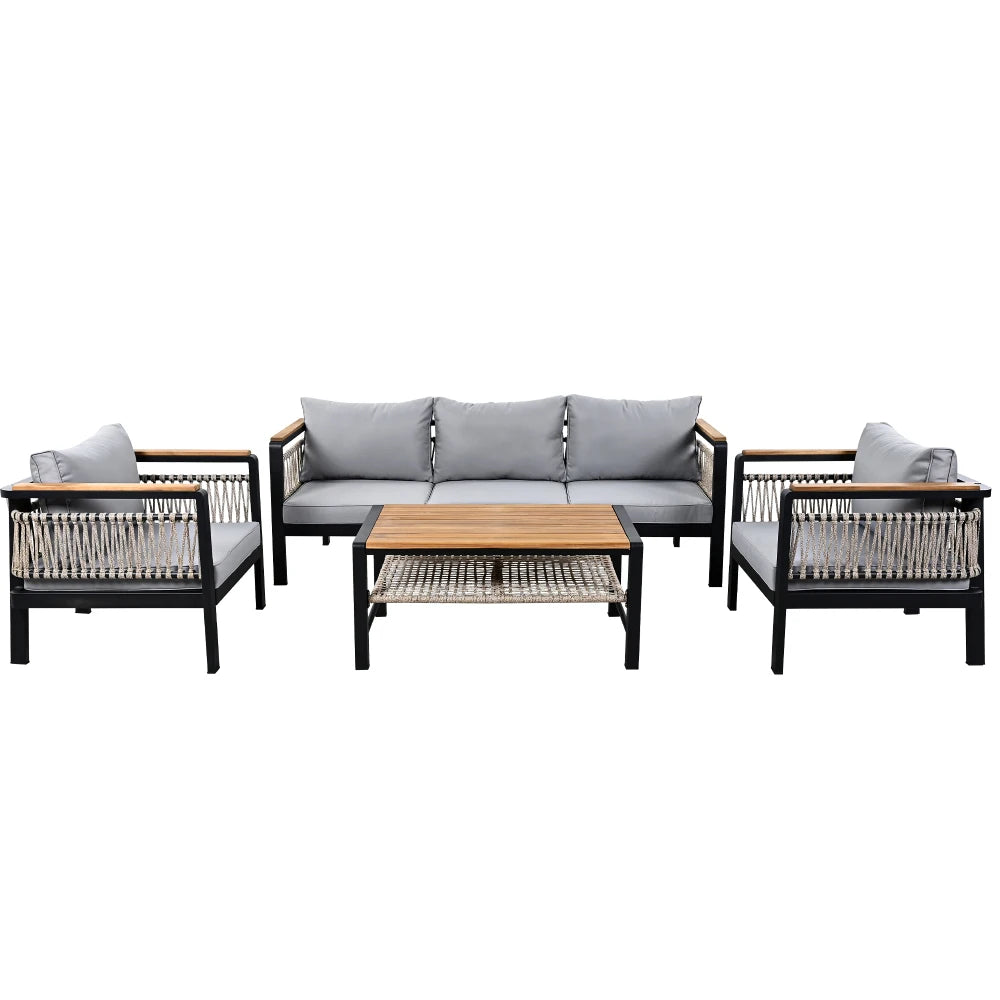 4 Pieces Outdoor Sectional Sofa Set 5-person Patio Seating Group  Outdoor Cnversation Set with Cushions and a Coffee Table