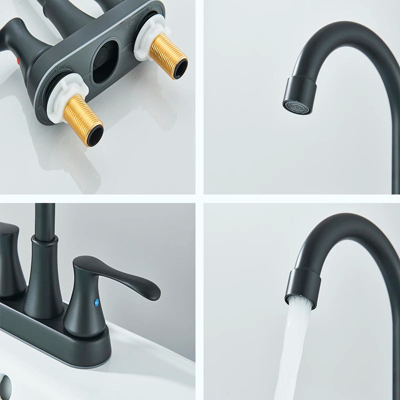 Black Bathroom Sink Faucet 3 Hole 4 Inch Center Set Vanity Faucet 2 Handle Bathroom Faucet with Hot and Cold Water