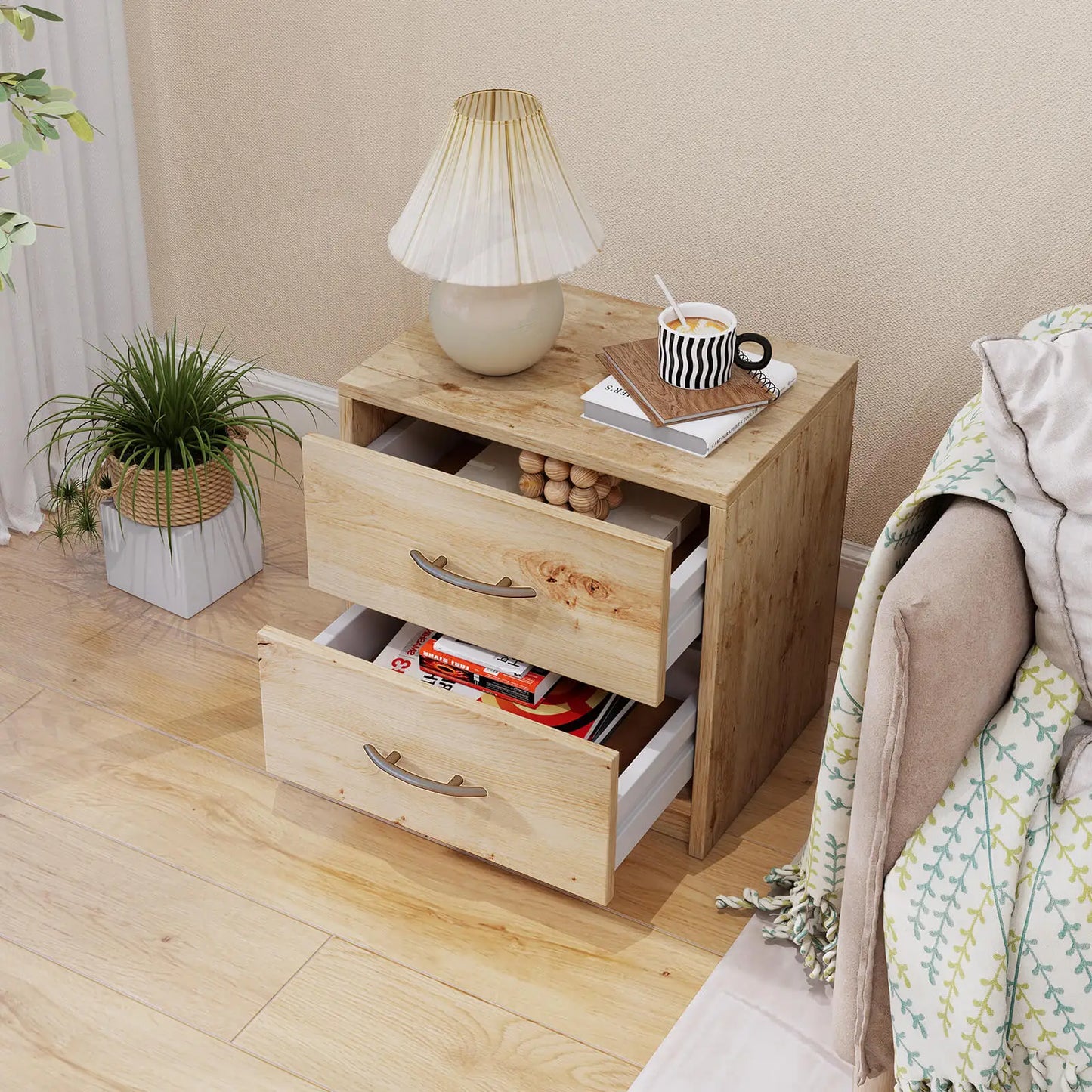 2-Drawer Nightstand Modern Bedside Table with Storage for Living Room Bedroom