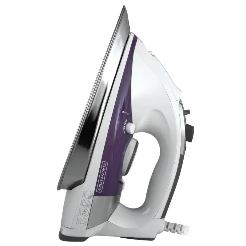 Black+Decker 1500W Professional Steam Iron with Stainless Steel Soleplate and Extra-Long Cord, Self Cleaning, Auto Shut Off