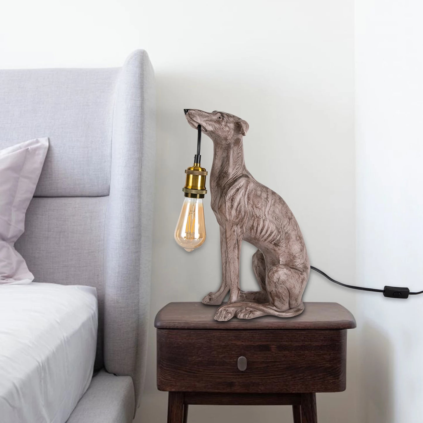 Black Dog Shape Resin Table Lamp with E26 Socket, Push Button Switch, Modern Unique Home Decor Night Light - Not Include Bulb