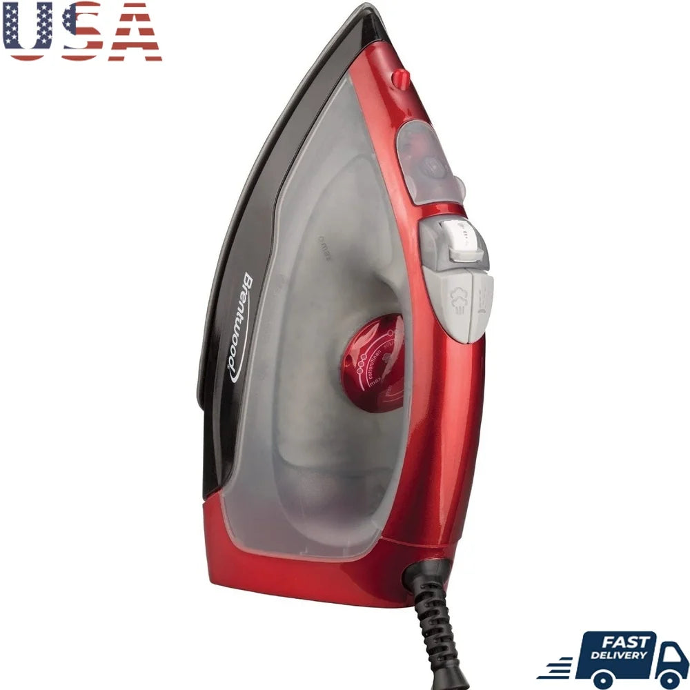 Nonstick Steam Iron with Adjustable Heat Vertical Steam Dry Spray Functions Easy Fill Water Reservoir Clothes Curtains Linens