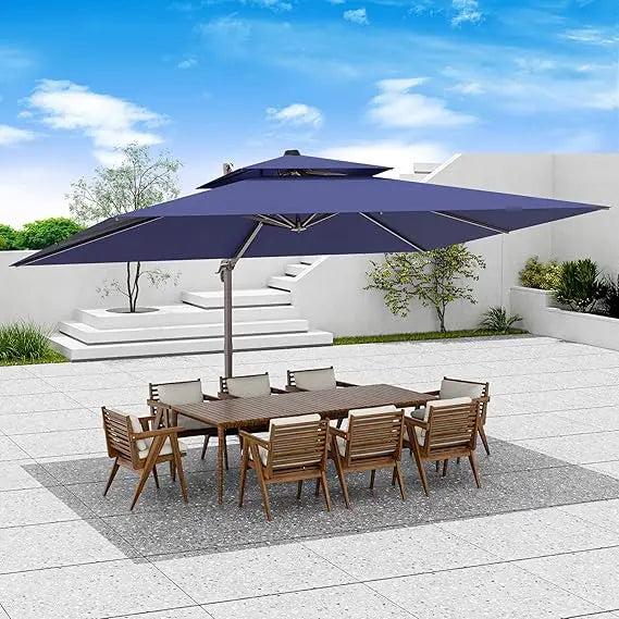 9x12 FT Patio Umbrella, Large Cantilever Rectangular Double Top Heavy Duty Offset Umbrellas with 360° Rotation, Outdoor shade fo