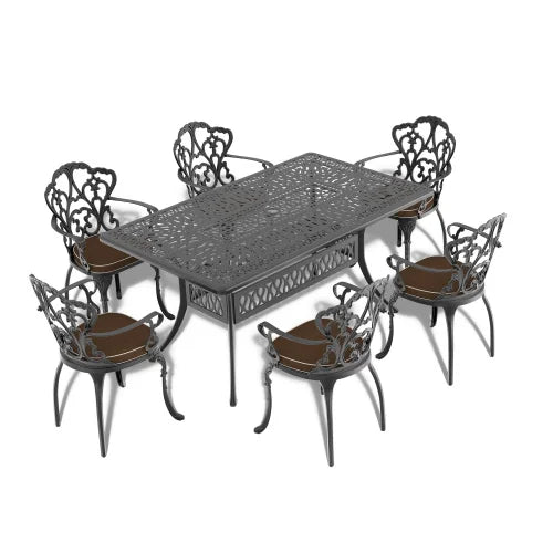Elegant Cast Aluminum Patio Dining Table with Umbrella Hole