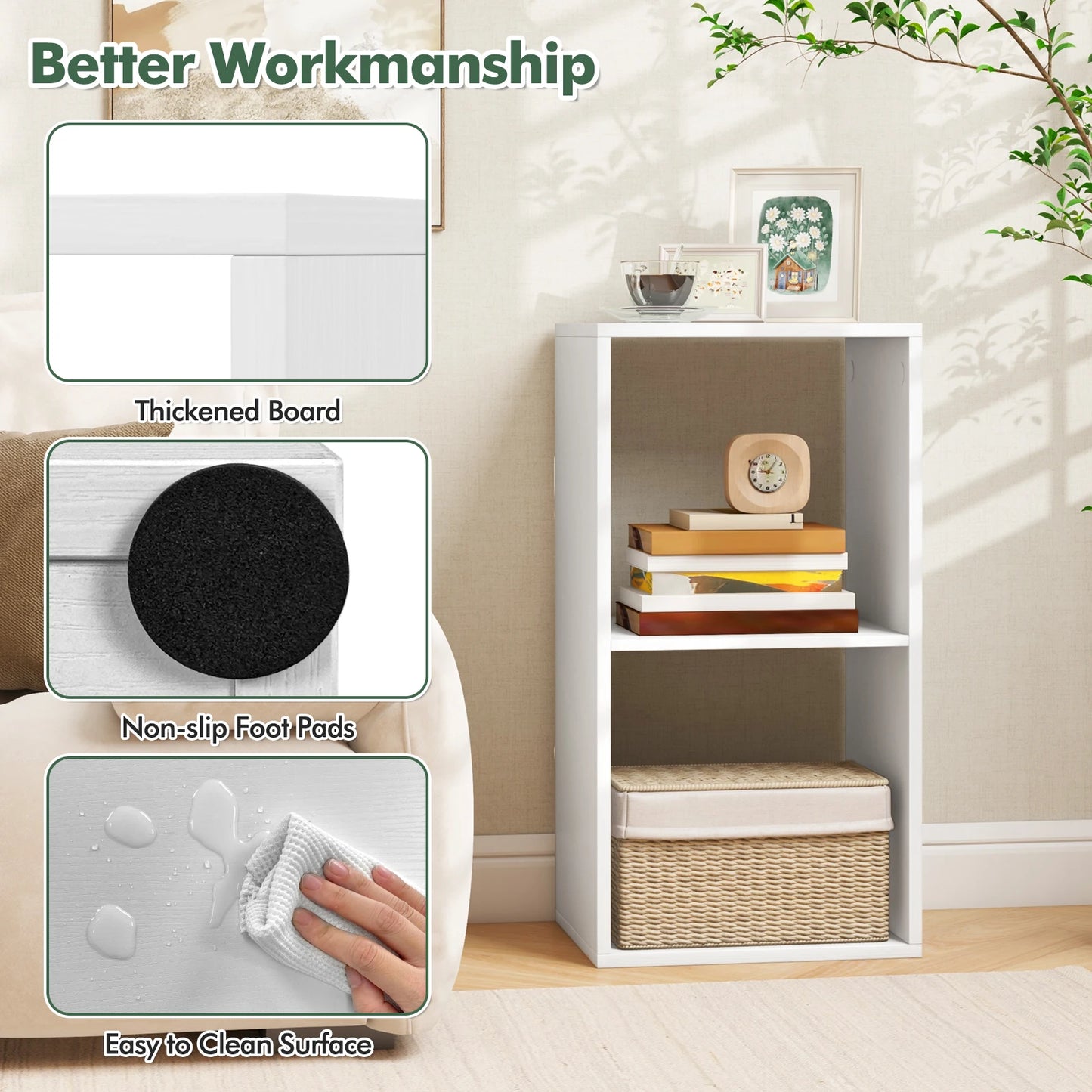 2-Cube Bookcase Open Back Bookshelf w/ Anti-tip Kit Modern Style Organizer