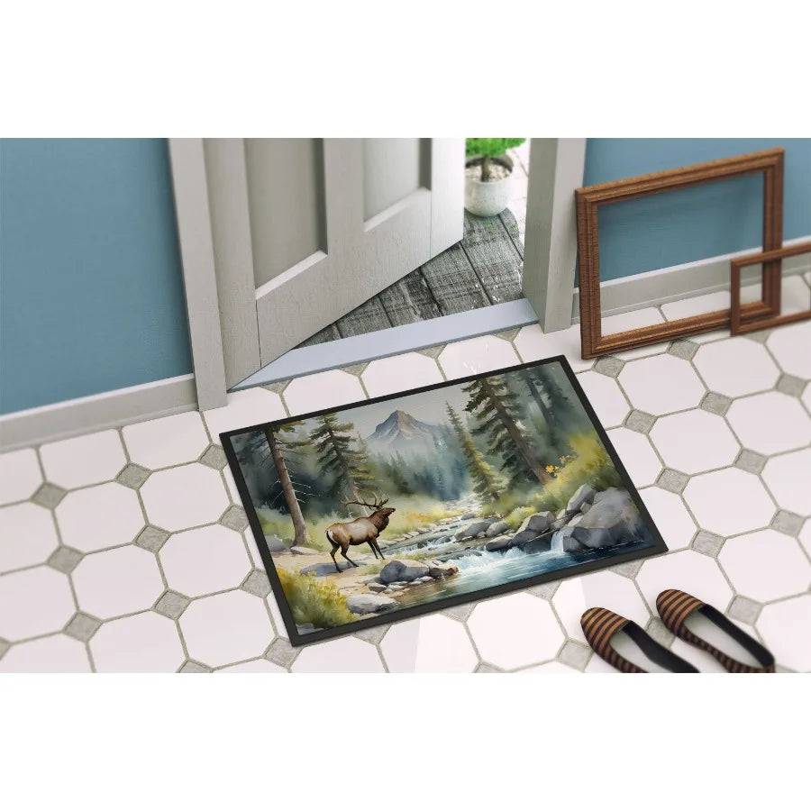 Mountain Stream Elk Doormat Front Door Mat Indoor Outdoor Rugs for Entryway Non Slip Washable Low Pile 24H X 36W